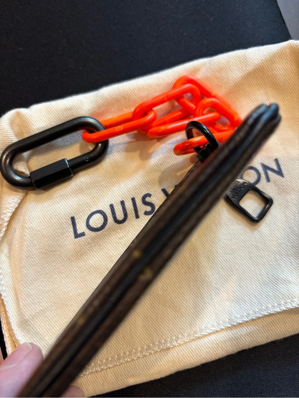 Louis Vuitton Brown Monogram Pouch with Bright Orange Chain